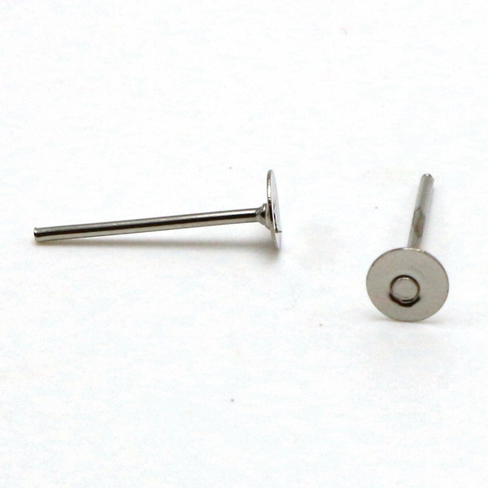 200pcs Silver Tone 4mm Flat Blank Pad Earring Ear Post Stud with Stopper Finding