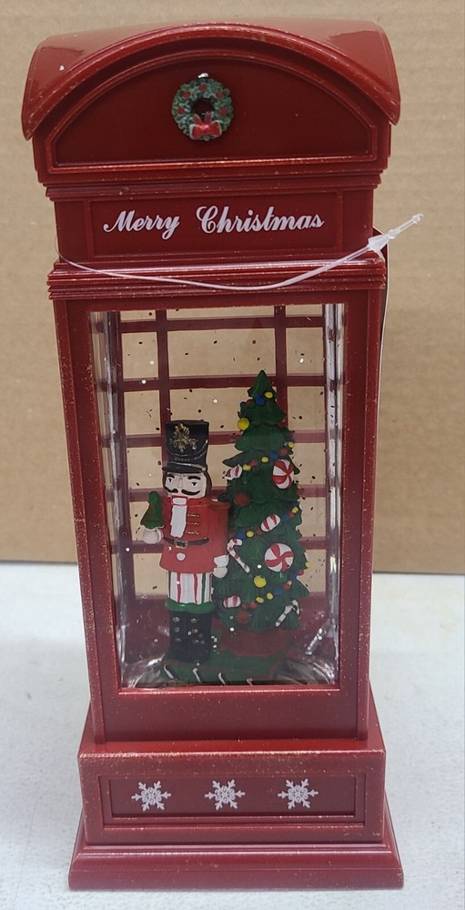 9.8" LIGHTED NUTCRACKER TELEPHONE BOOTH SPINNING WATER GLOBE - CHRISTMAS DECOR