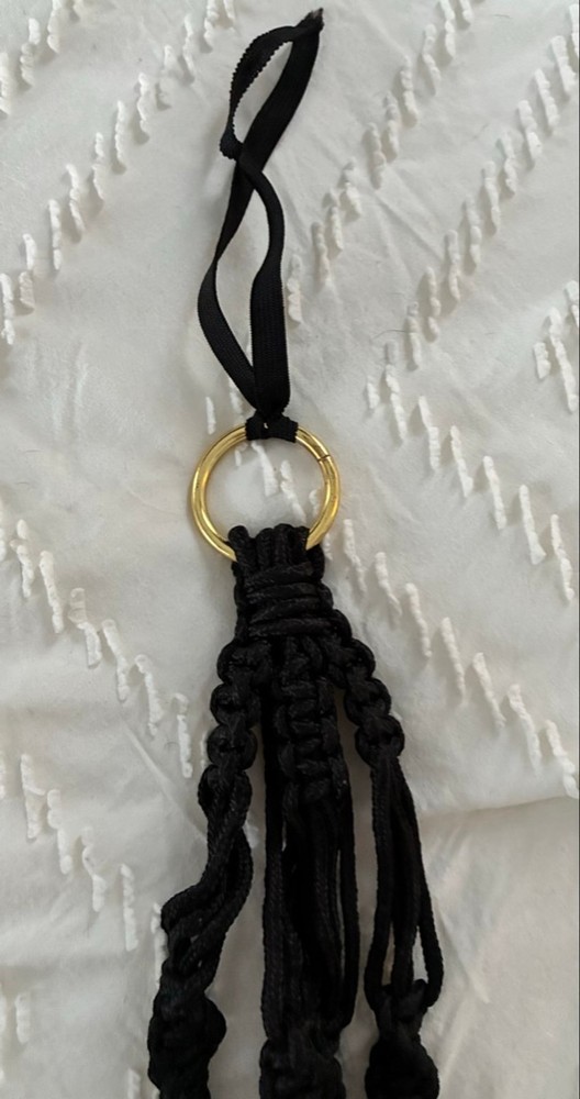 Black Macrame Plant Hanger One Size. Boho retro