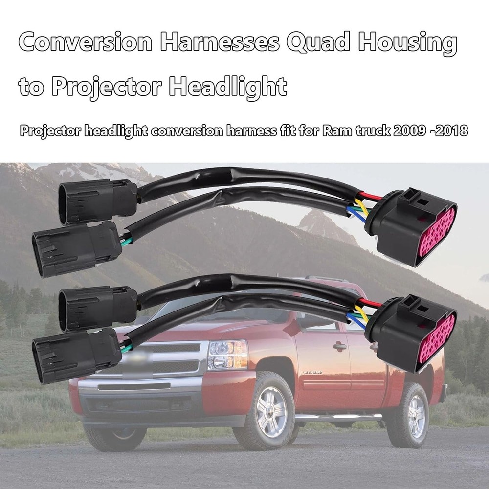 Conversion Harness Quad Housing to Projector Headlight for Dodge Ram 2009-2018