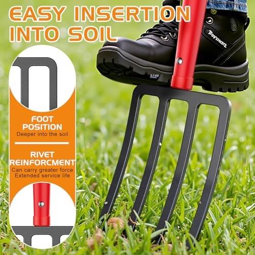 Garden Fork, 4-Tine Spading Fork, Compost Fork, Steel Digging Fork, 45Inch,