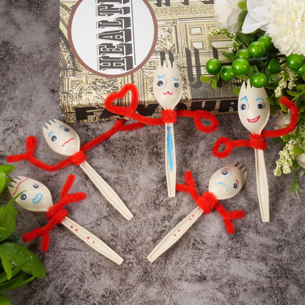100 Sets Fork Craft Kit Disposable Creativity Sporks Fork Creativity Set Incl...