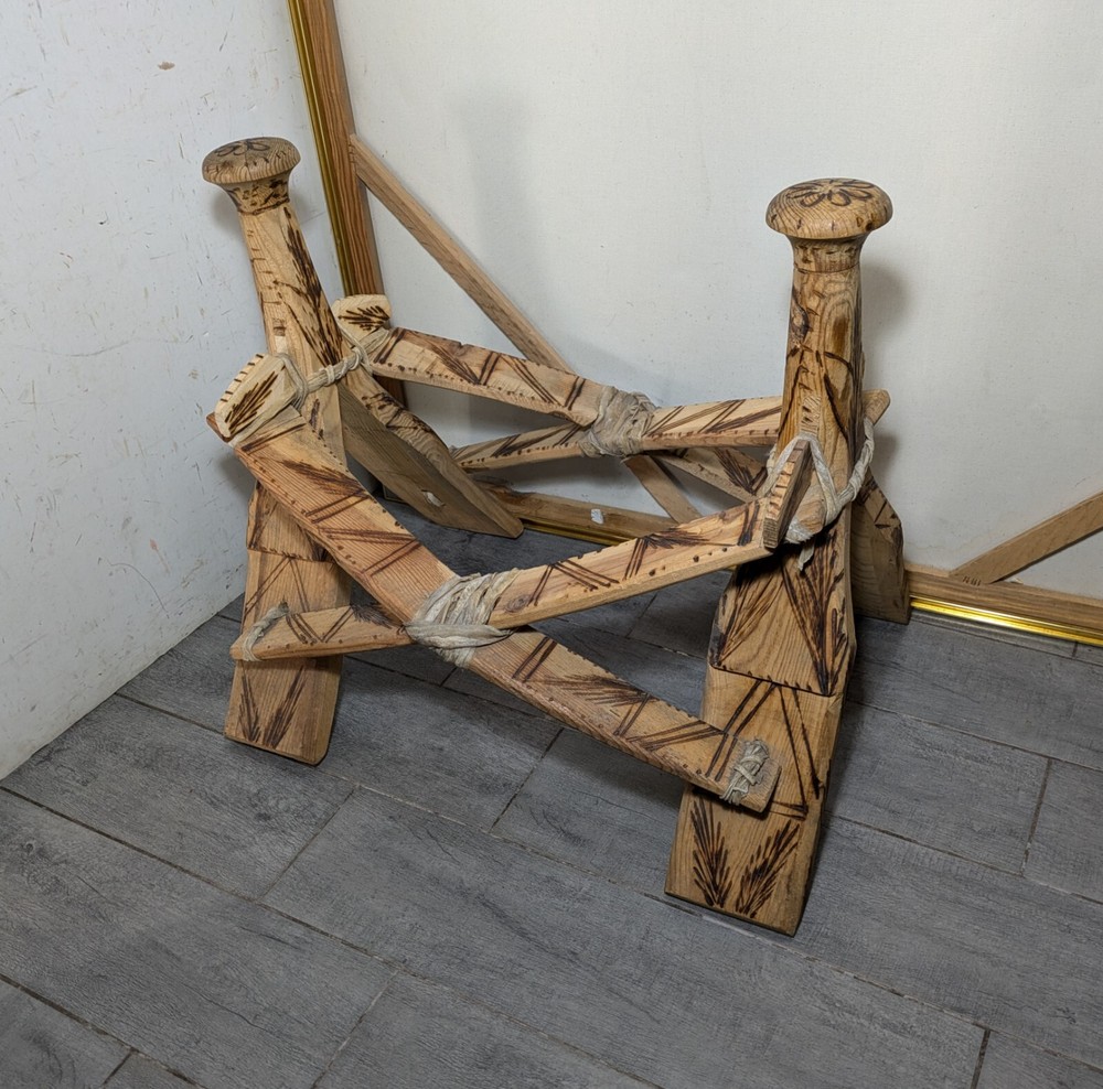 Vintage Rustic Hand Carved Camel Saddle Foot Stool