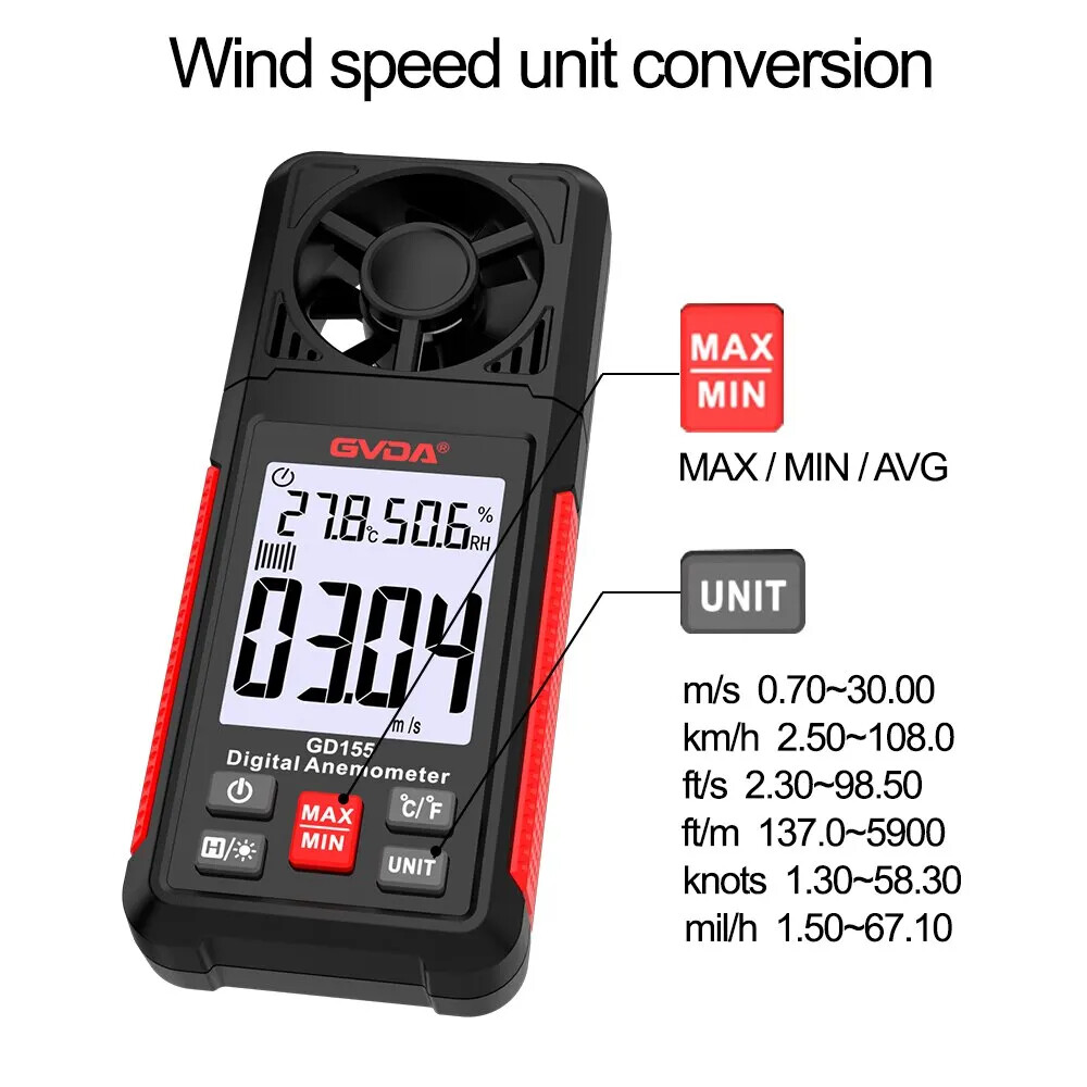 Digital Anemometer Handheld Wind Speed Meter for Measuring Wind Speed