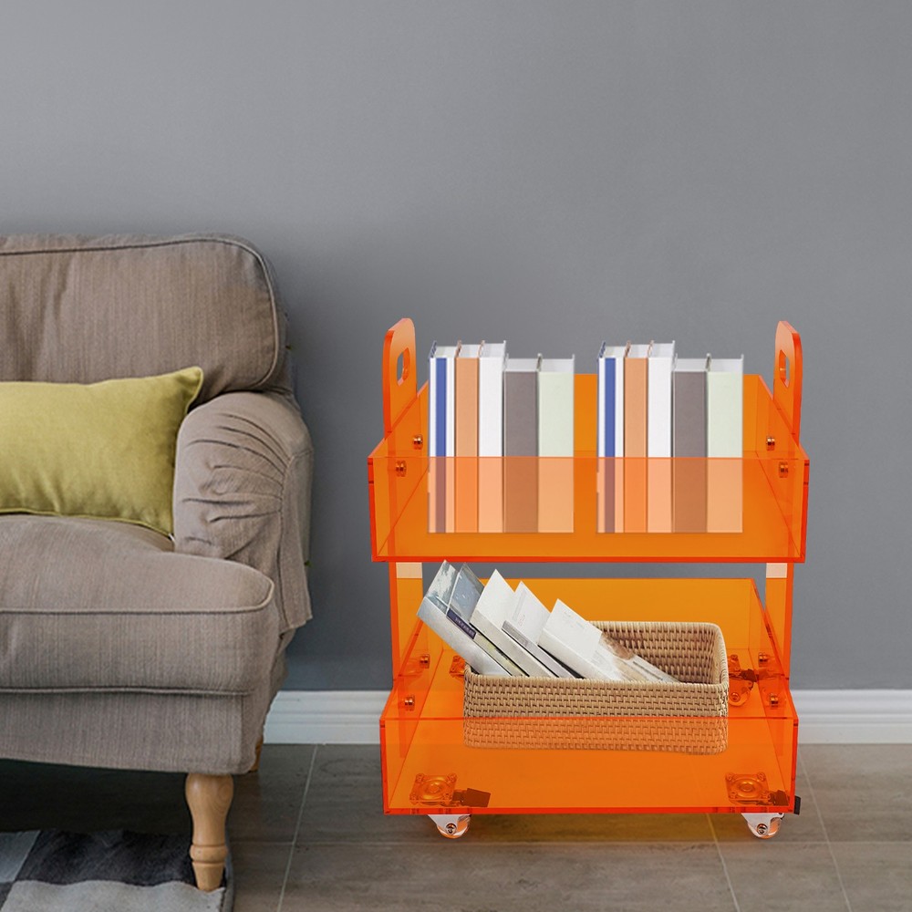 Orange Acrylic Side Table, Storage Rack with Wheels, Acrylic Bedside Table
