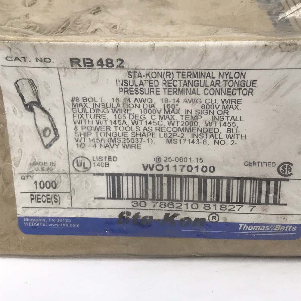 Thomas & Betts Sta-Kon RB482 Rectangular Tongue Crimp Terminal MS17143-11