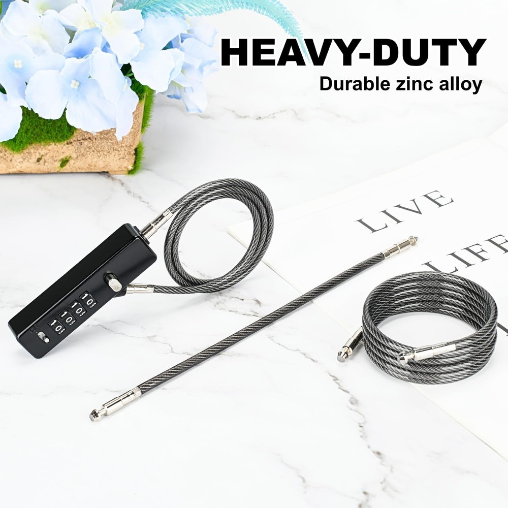 Combination Cable Lock with 3 Interchangeable Steel Braided Cables, Security ...