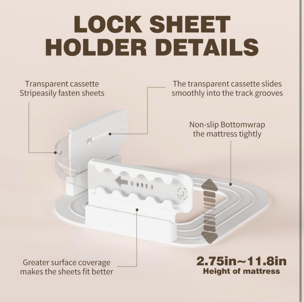 NIB Lock Bed Sheet Holders Keep Bedding Tight Secure 4 Pack White