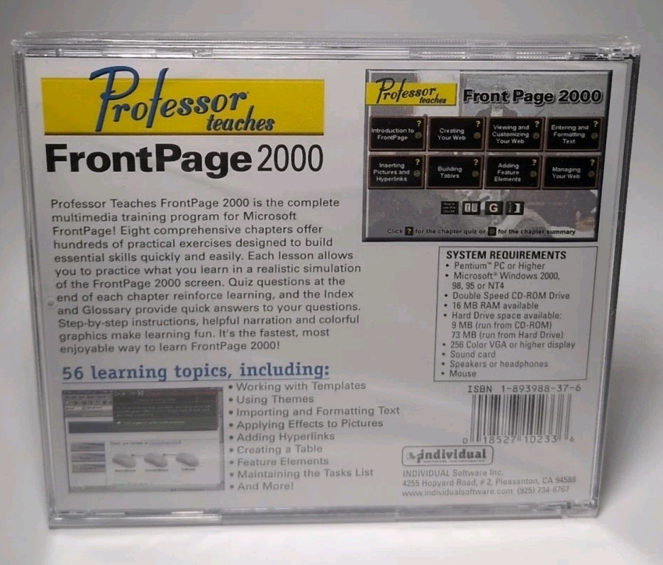 Professor Teaches FrontPage 2000 Windows CD-ROM Microsoft Office NEW B499