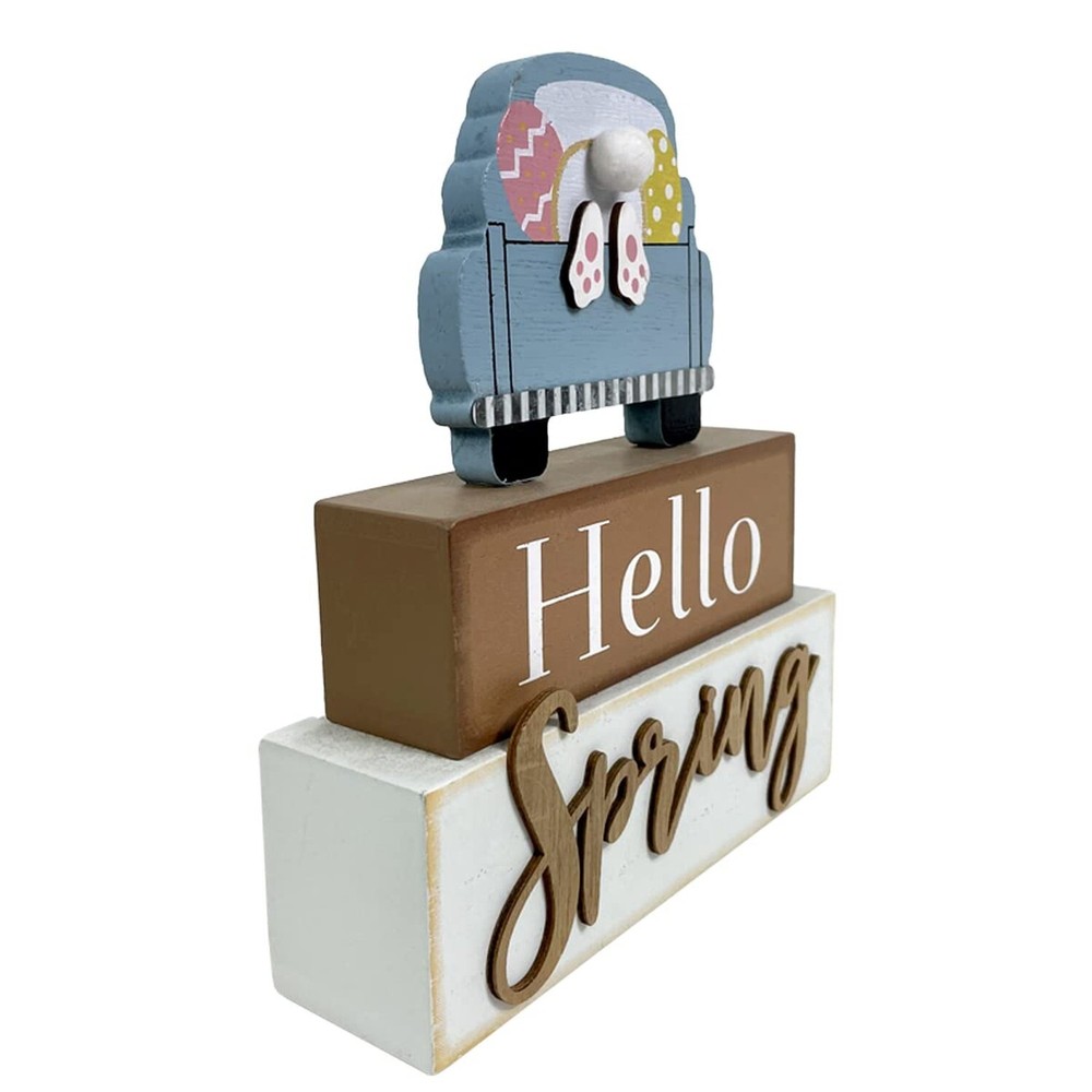 2 Pack Happy Easter Decorations Rabbit Truck Décor Spring Rustic Wooden Blo