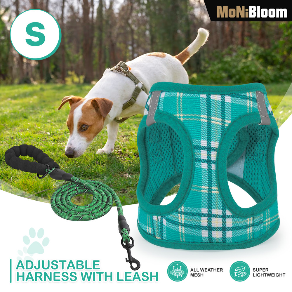 Dog Pet Harness Adjustable Control Reflective Jacket Breathable Mesh & Leash Set