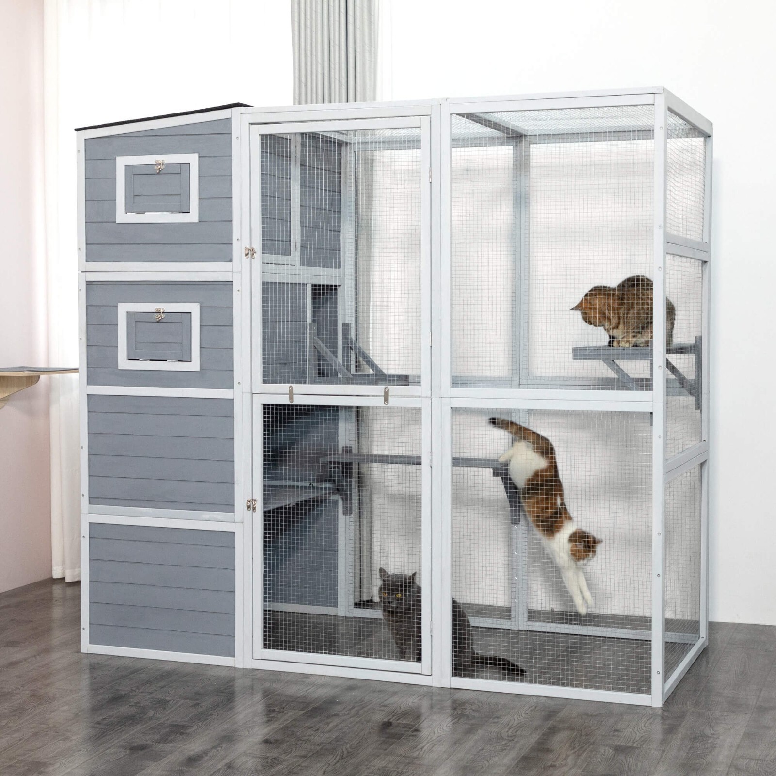 4-Tier Cat Playpen Outdoor Cat House Catio Enclosure with Resting Box, Platforms