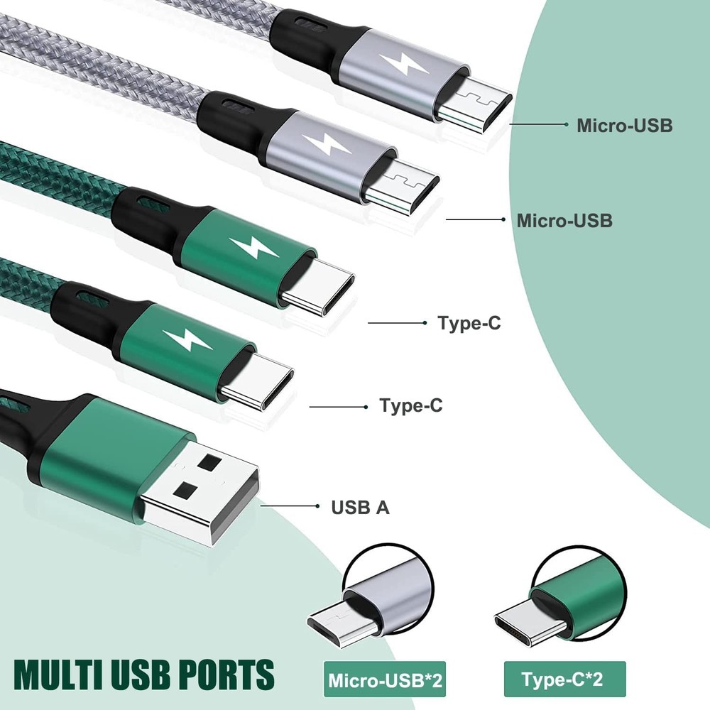 Multi Charging Cable[3A 4Ft 2-Pack],Nylon Braided 4 in 1 USB with 2 Type C/2...