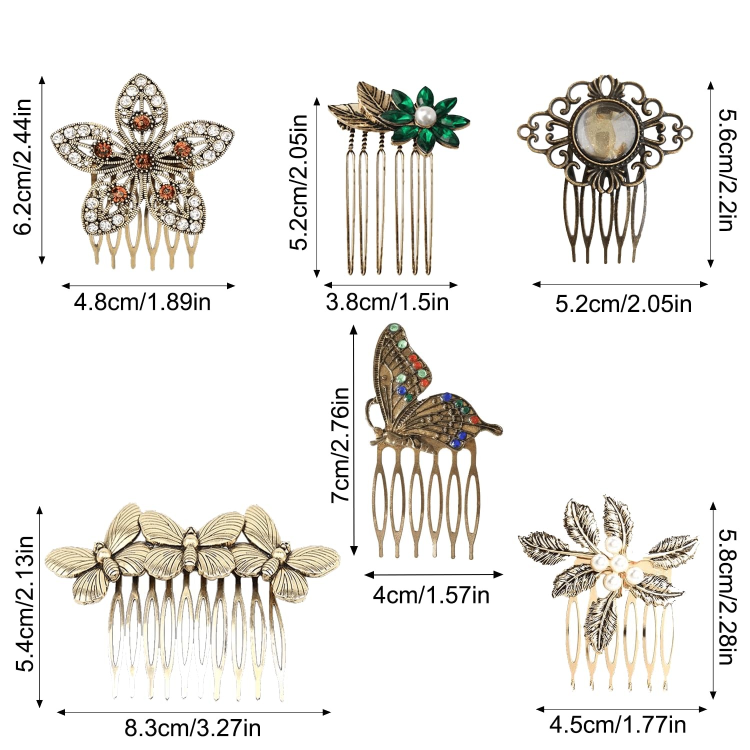6 Pack Vintage Hair Side Combs for Women Decorative,Butterfly Flower Leaf Pea...