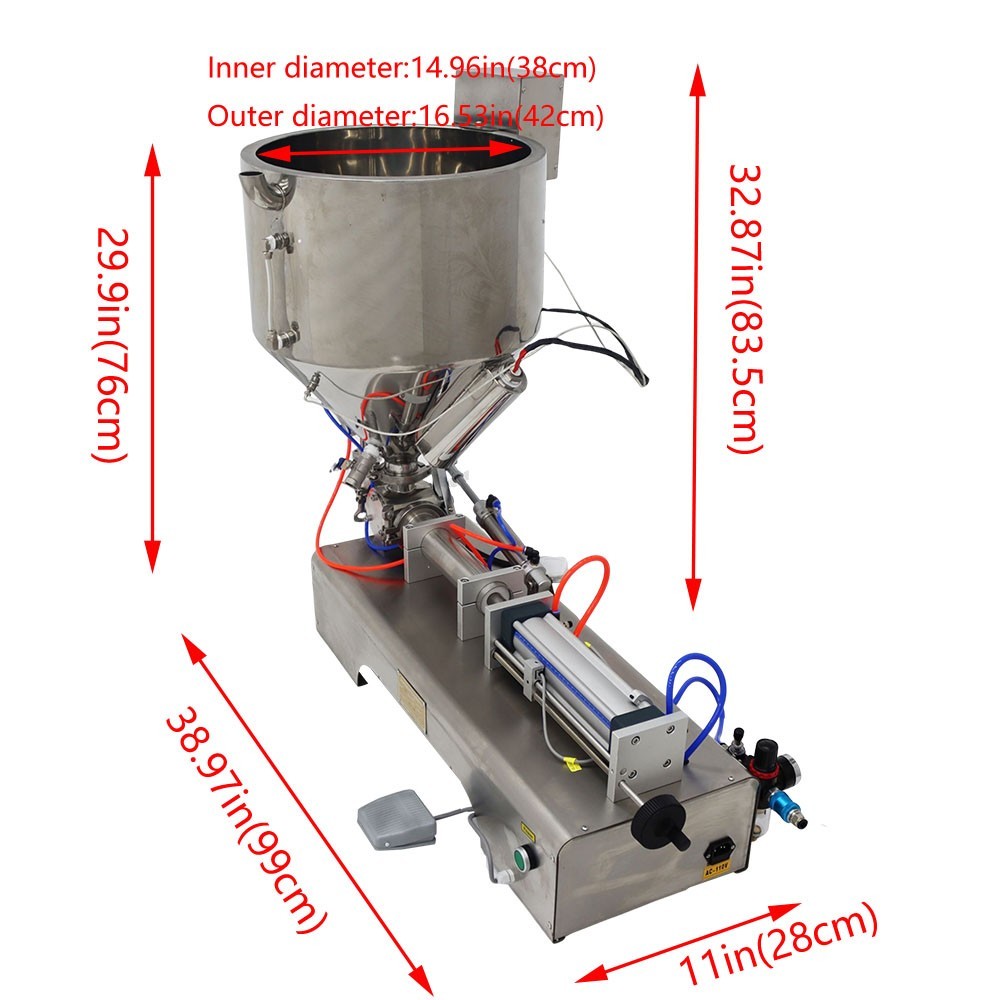 Pneumatic Stainless Paste Liquid Heating Filling Machine Single Nozzle100-1000ml