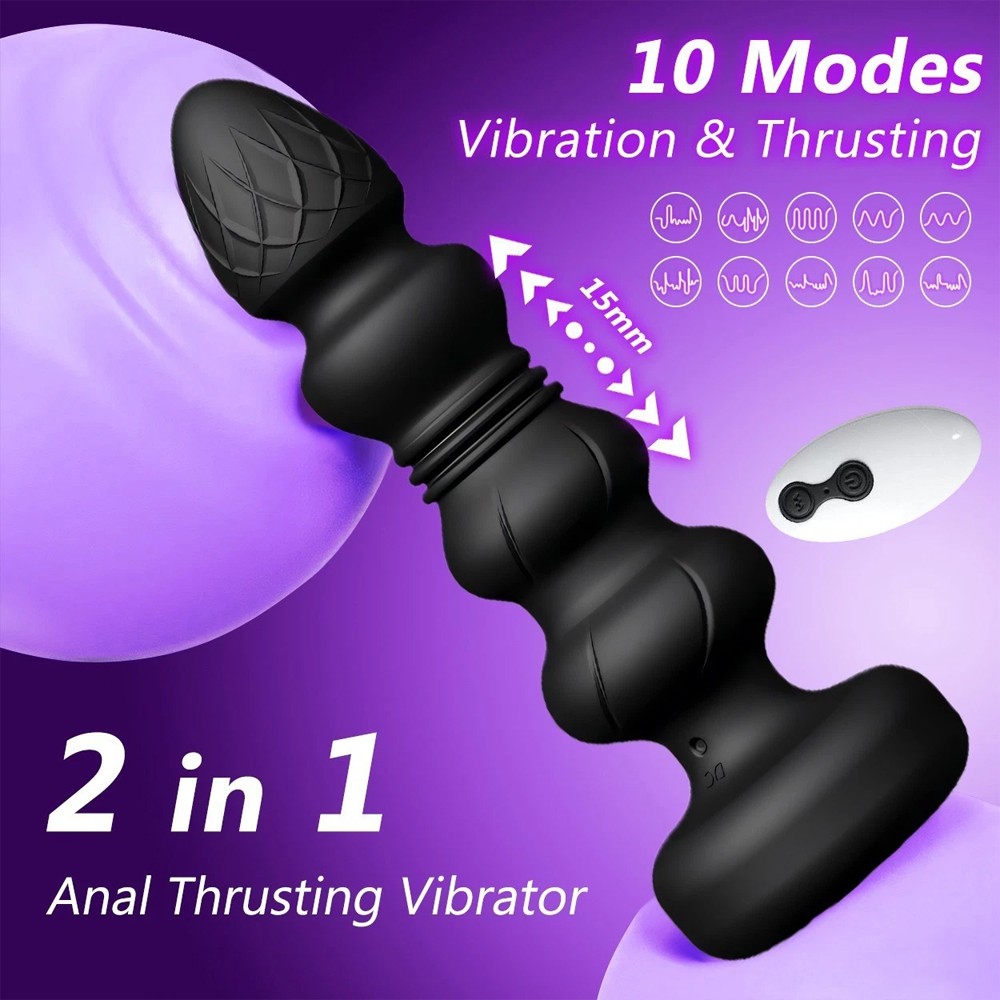 Thrusting Vibrating Anal Butt Plug Dildo Prostate Massager with Remote Control