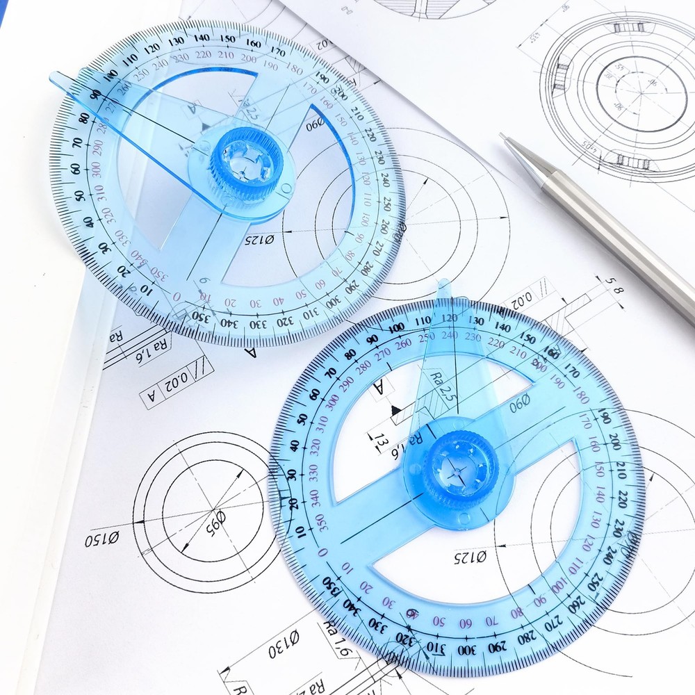 2 PCS 360 Degree Swing Arm Protractor, Plastic, Circle Ruler, Angle Finder