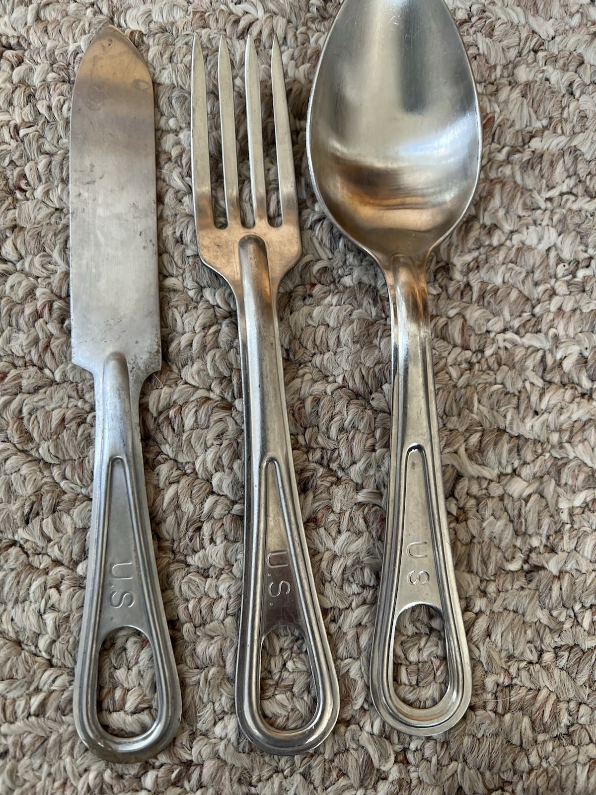 Set Of 4 Vintage U.S. Military Mess Kit Utensil Sets - Knife, Fork, Spoon