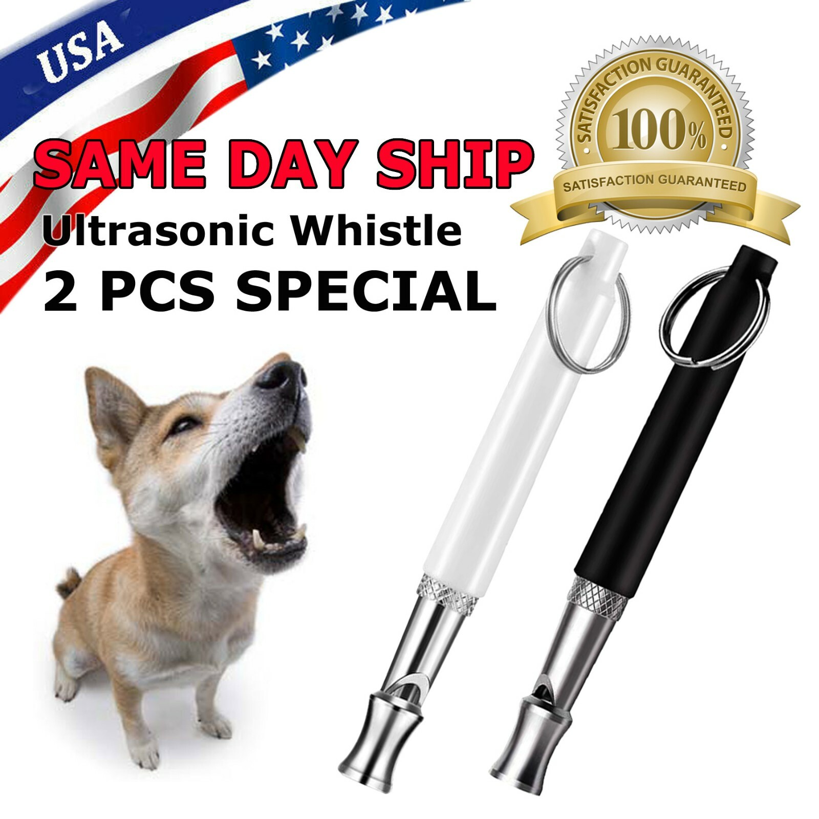 2pc Dog Training WHISTLE UltraSonic Obedience Stop Barking Pet Sound Pitch Black