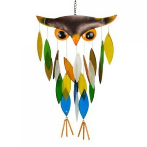 CUT GLASS OWL WIND CHIME GEBLUEG541 UNIQUE DECOR NEW IN GIFT BOX FREE SHIPPING