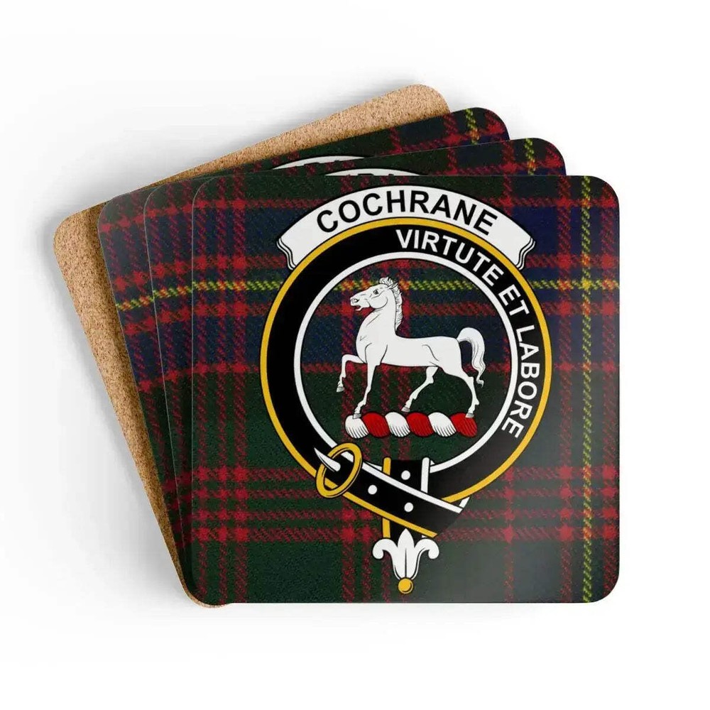 Cochrane Clan Crest Scottish Tartan Coaster Set