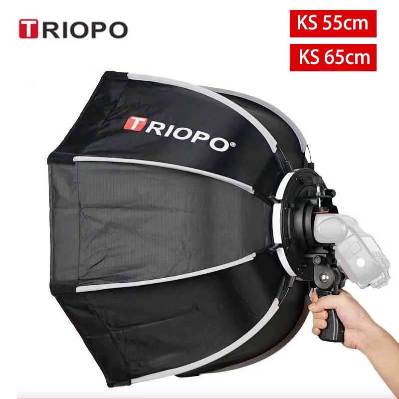 TRIOPO 55cm 65cm Foldable Octagon Softbox Bracket Mount Soft box Handle for Cano
