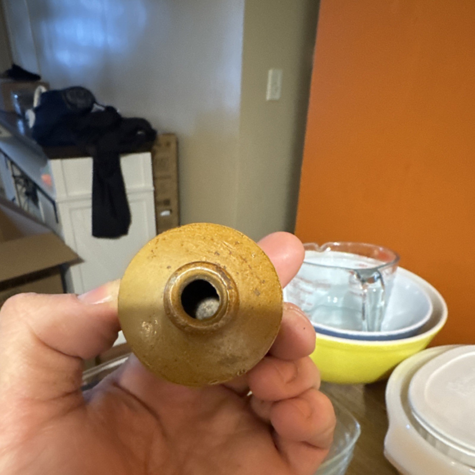 Stoneware Beige Brown Ink Bottle Antique Collectible Pre-1900 Vintage Bottle