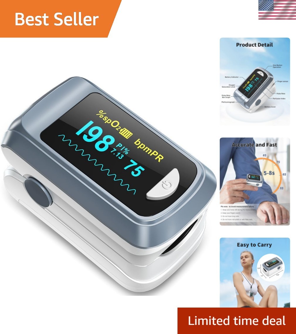 Fingertip Pulse Oximeter Blood Oxygen Saturation Monitor Pulse Ox, Heart Rate...