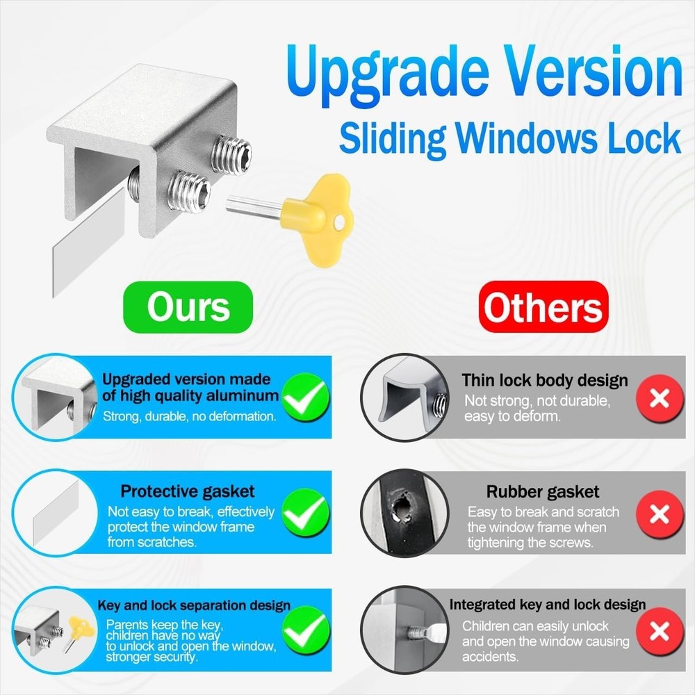 Easy Install 8 Pack Window Locks with Key - Safety Solution for Home & Office