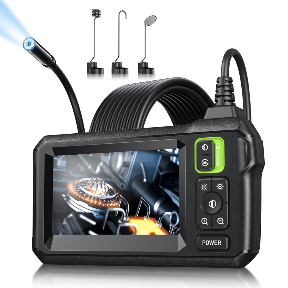 Endoscope Camera with Light, Inspection Borescope Camera with 4.3" IPS Screen...
