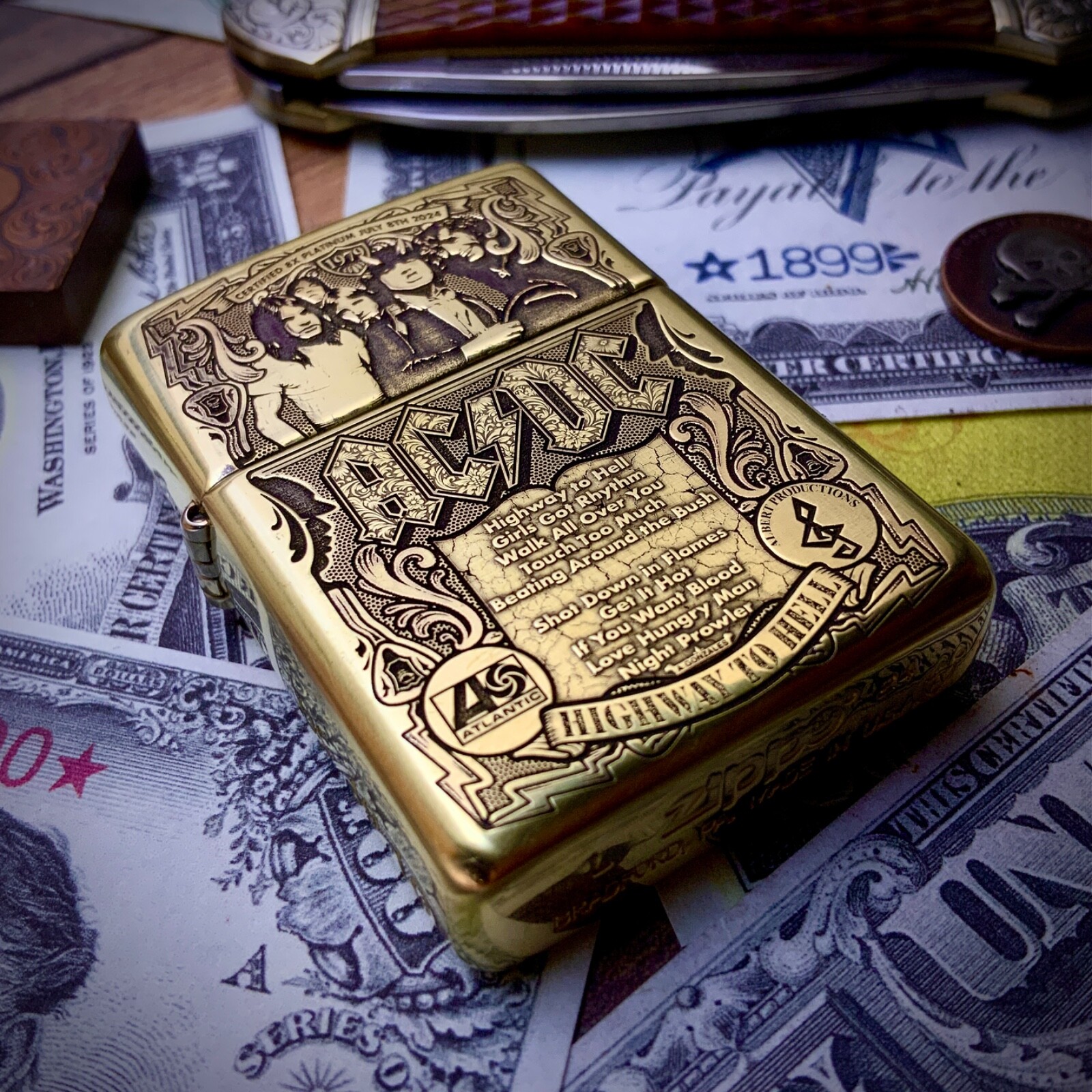 Zippo AC DC Themed Brass Armor Cigarette Lighter - Limited Edition of 50