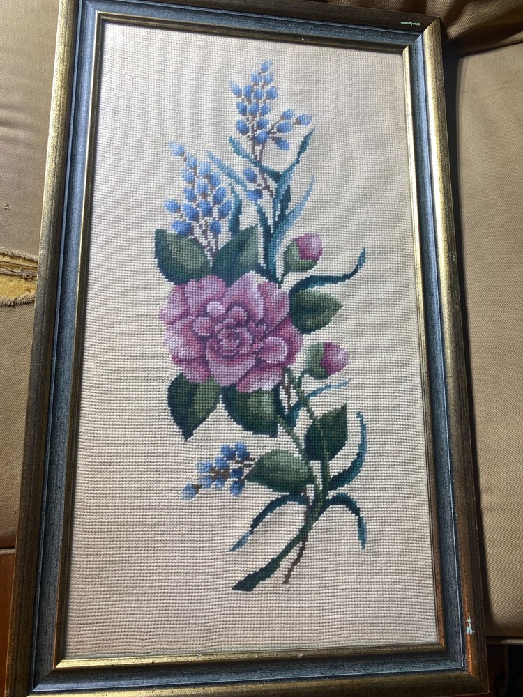 Large E.W Bailey 1966 Needlepoint "A Floral Scene" - Framed