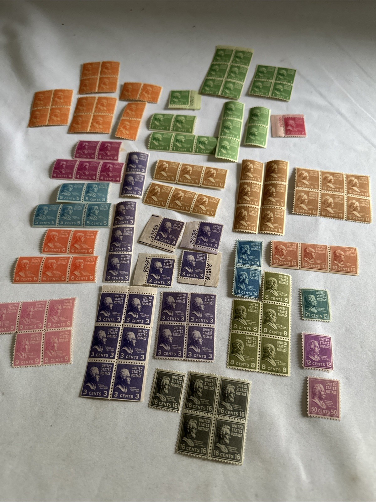 Lot Of US Stamps 1/2 Cent To 50 Cents Block Plate Unused