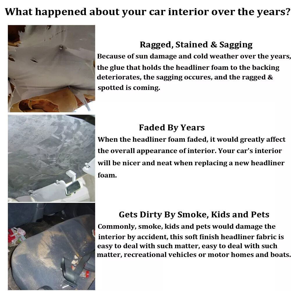 80"x60" Black Headliner Fabric Suede Pickup truck ceiling Liner Sag Upholstery