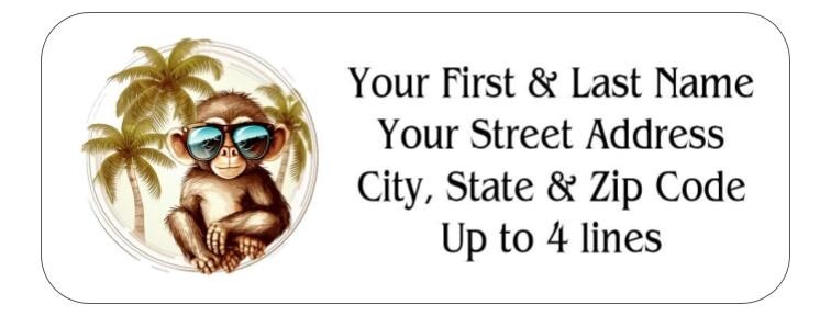 150 Monkey Sunglasses Palm trees Mailing Return Address Labels Personalized