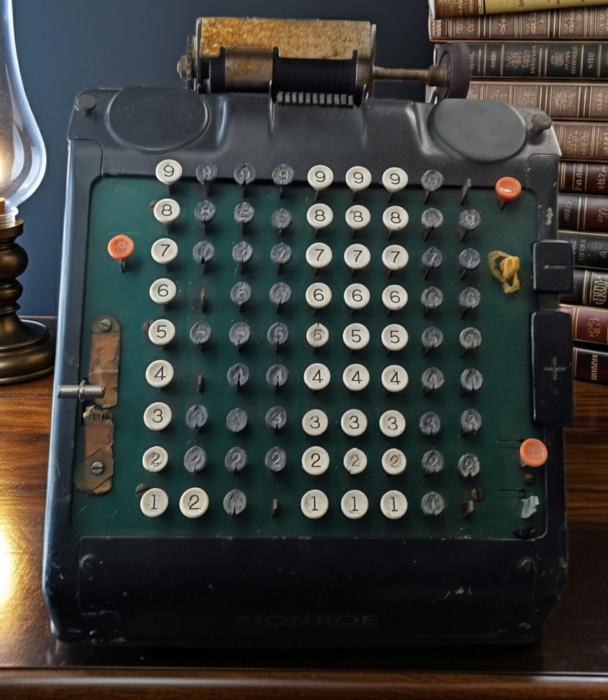 Monroe Vintage Mechanical Adding Machine Green with Rotary Printer