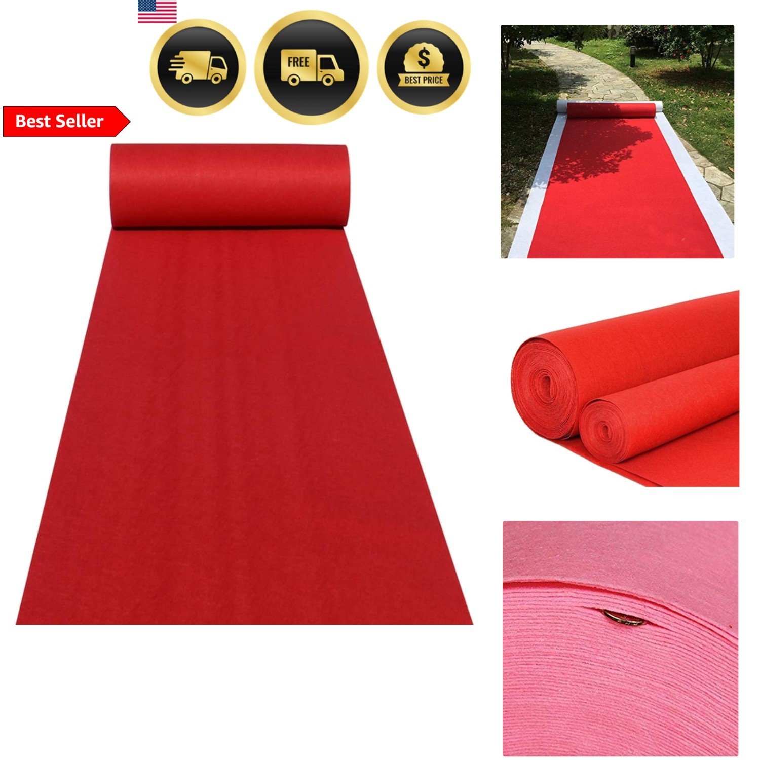 Wedding Aisle Runner Carpet Red Indoor Outdoor 2mm 15ft Long 24in Wide