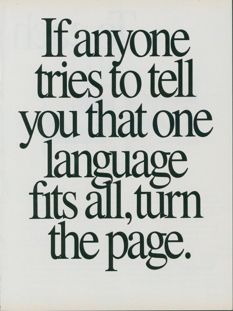 1989 Microsoft Quick Basic C 5.1 6.0 No One Language Fits All Each Own Ad PC3
