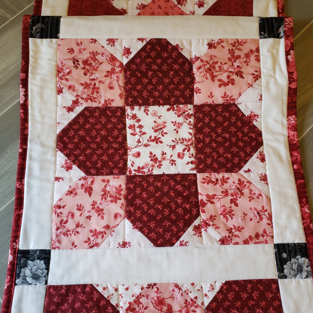 Quilted Table Runner Red White By Gloria