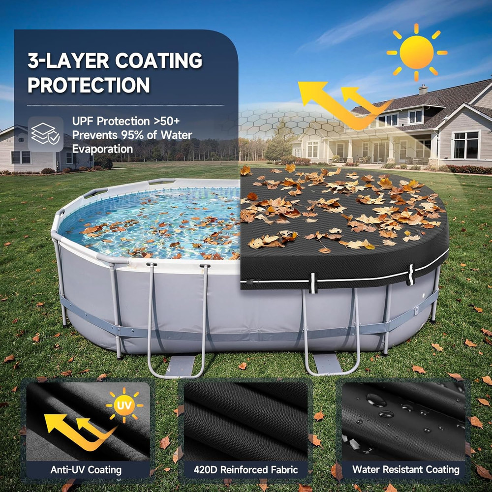 10X16 FT Rectangular Pool Covers for above Ground Pools, 420D Solar Oval Pool Co