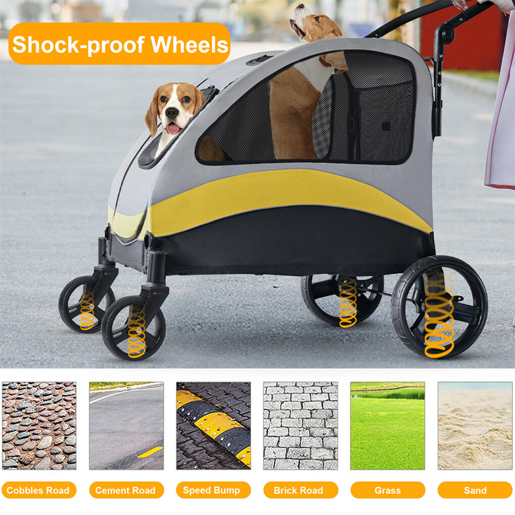 XXL Double Seat Dog Stroller Buggy Anti-shock Pet Doggy Pram Divided for 2 Dogs