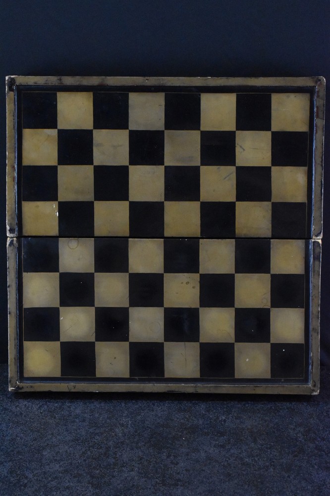 Fancy Antique Lacquer Chess and Checkers Playing Board