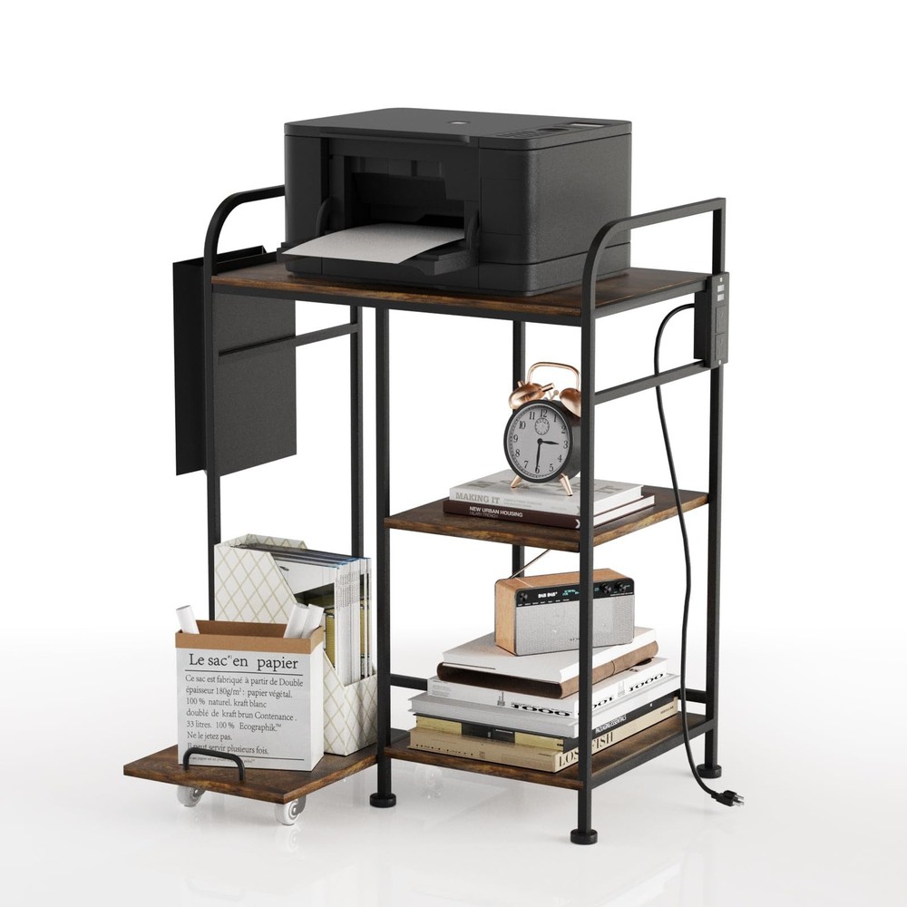 3-Tier Printer Stand - Adjustable Height, Sturdy Design, Space-Saving Storage...