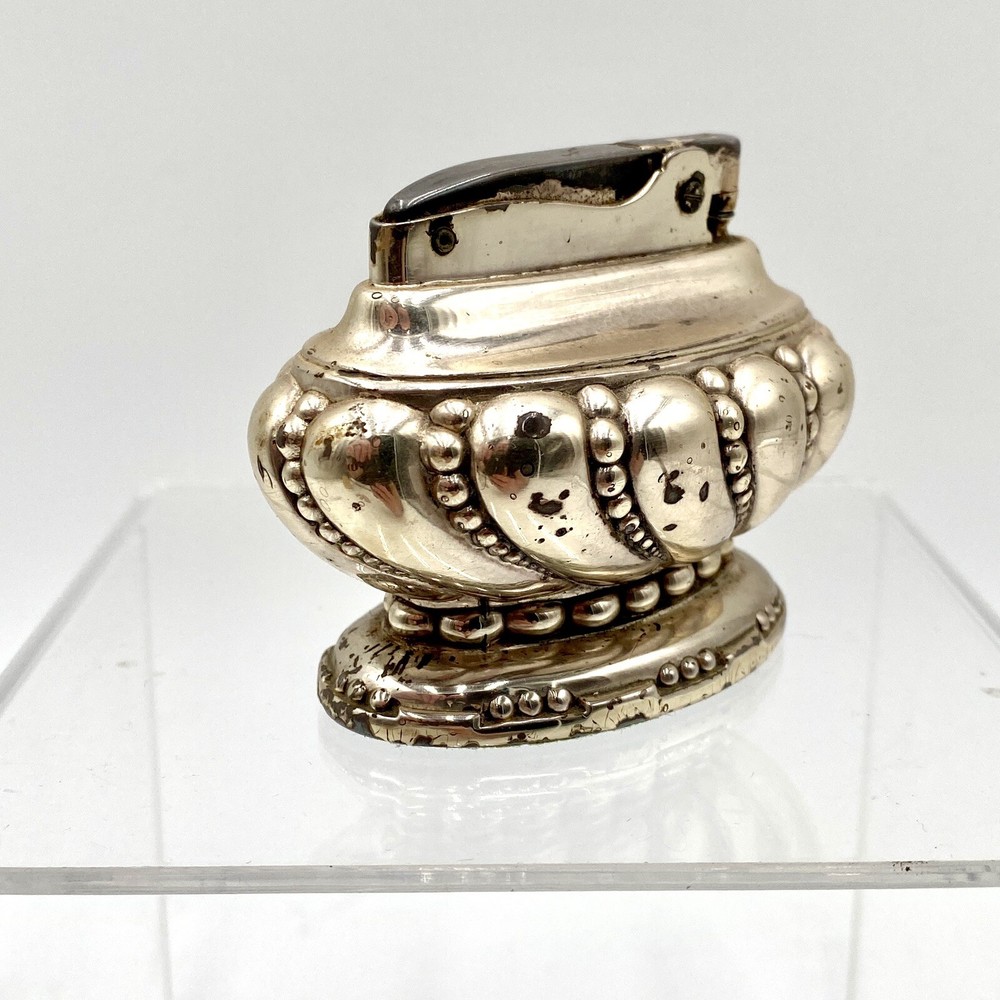 1950s Vintage Ronson “CROWN” Silver-Plated Table Lighter Instructions & Box