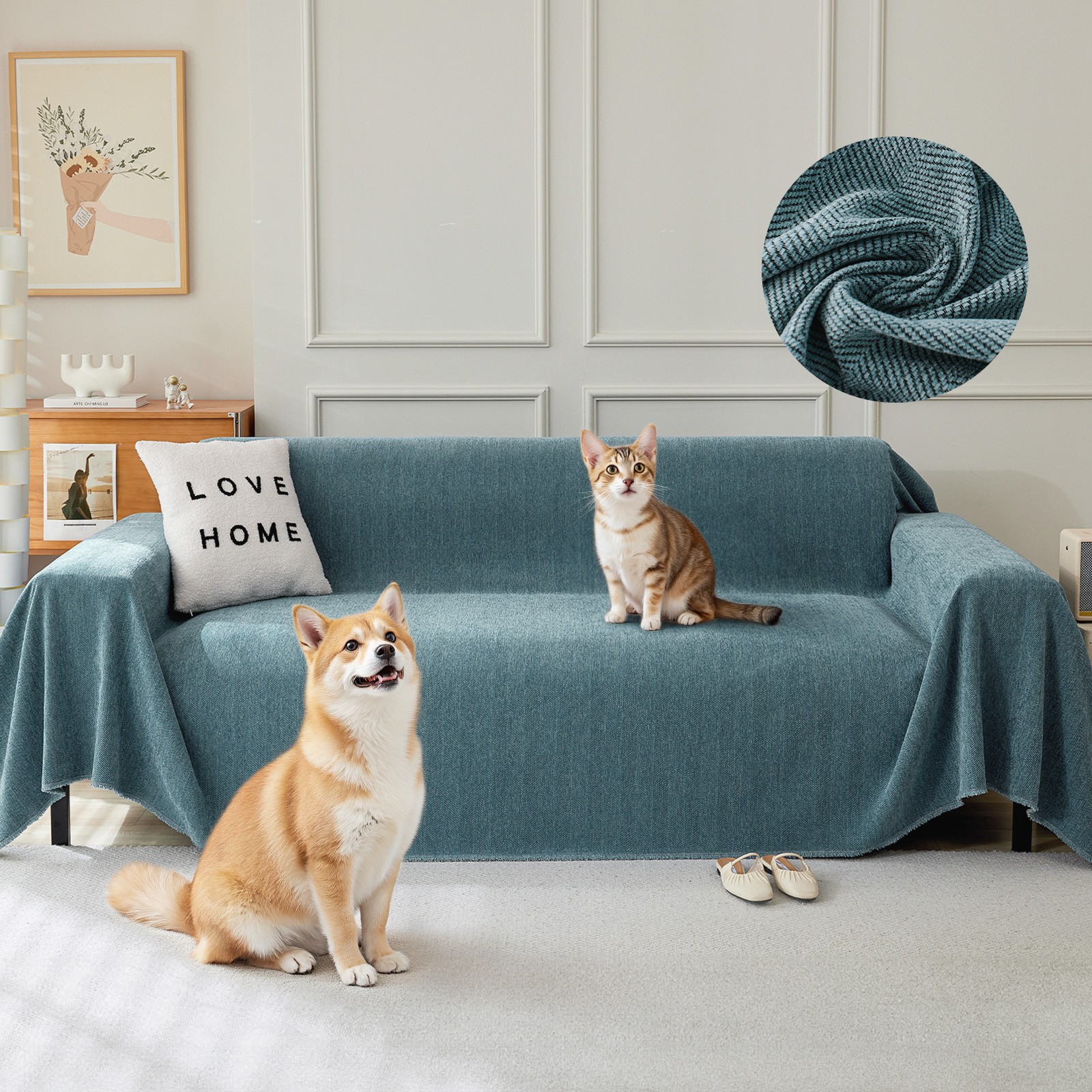 90" Wide Sofa Blanket Cover Striped Chenille Couch Cover Machine Washable 4 Size