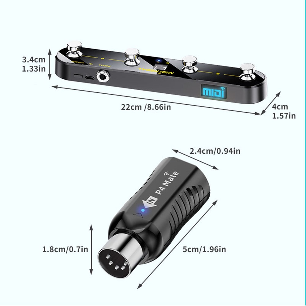 Wireless MIDI Controller Pedal 5 Modes Digital Display 25Hrs USB VCLF
