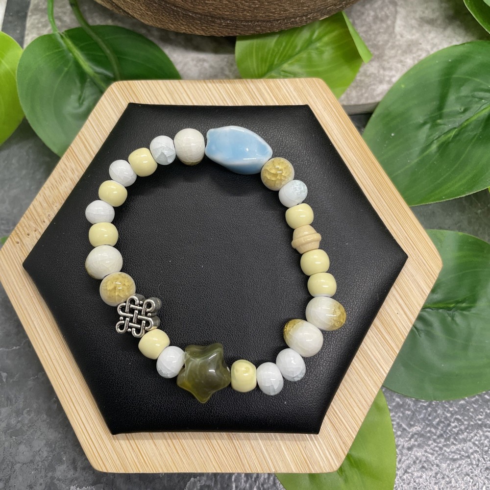 Handmade Ceramic Bead Beaded Stackable 6” Plus Stretch Bracelet New B8999