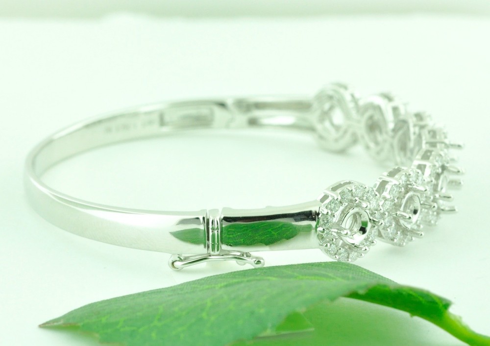 1.75 ct 18k Solid White Gold Natural Diamond Bangle Bracelet Semi Mount
