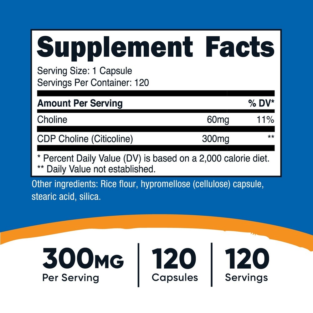 Nutricost CDP Choline (Citicoline) 120 Capsules - 300mg