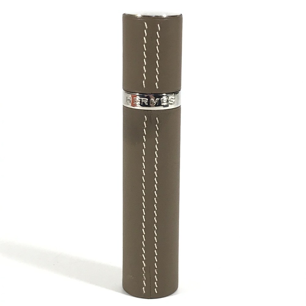 HERMES refillable Atomizer perfume case accessory case Leather Etoupe gray